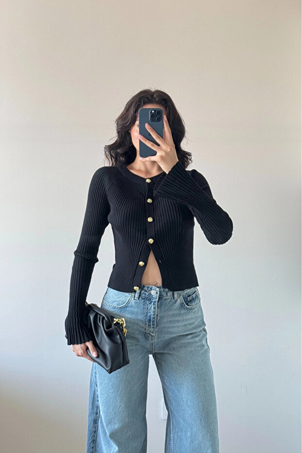 Kadın Siyah İspanyol Kol Hırka 1014-2425 - 4