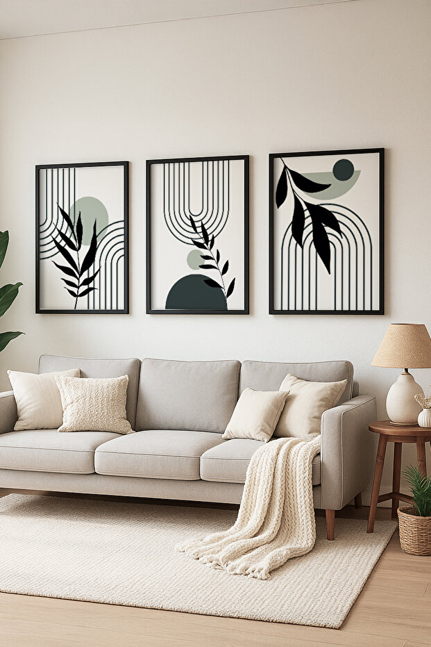 Boho 3lü set Minimalist Çerçeveli Ahşap Tablo - 1