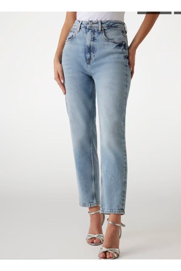 Women's Light Blue Cut-Out Leg High Quality Mom Jeans with No Lycra in the Legs and Slit Detail
