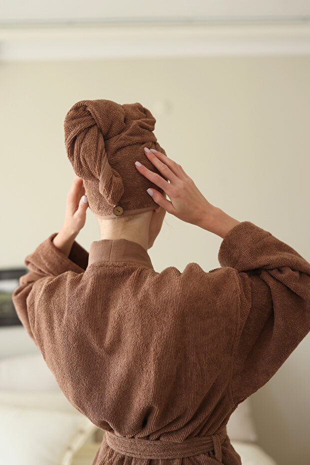 Solena Düğmeli Havlu Bone Kahve - 1