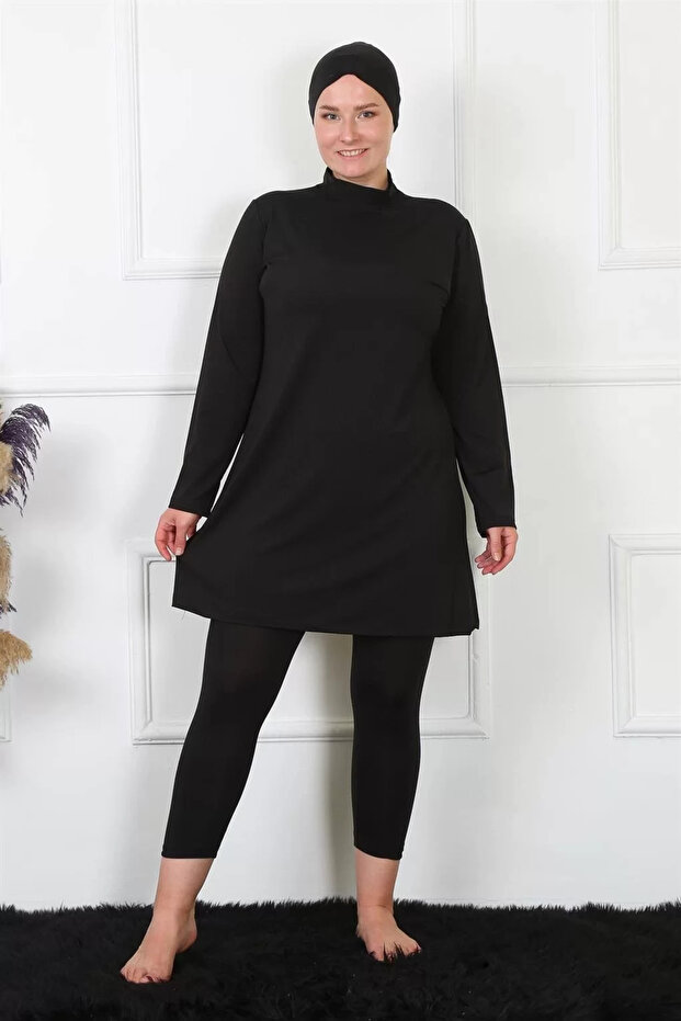 ملابس سباحة سوداء كبيرة الحجم مغطاة بالكامل - 1