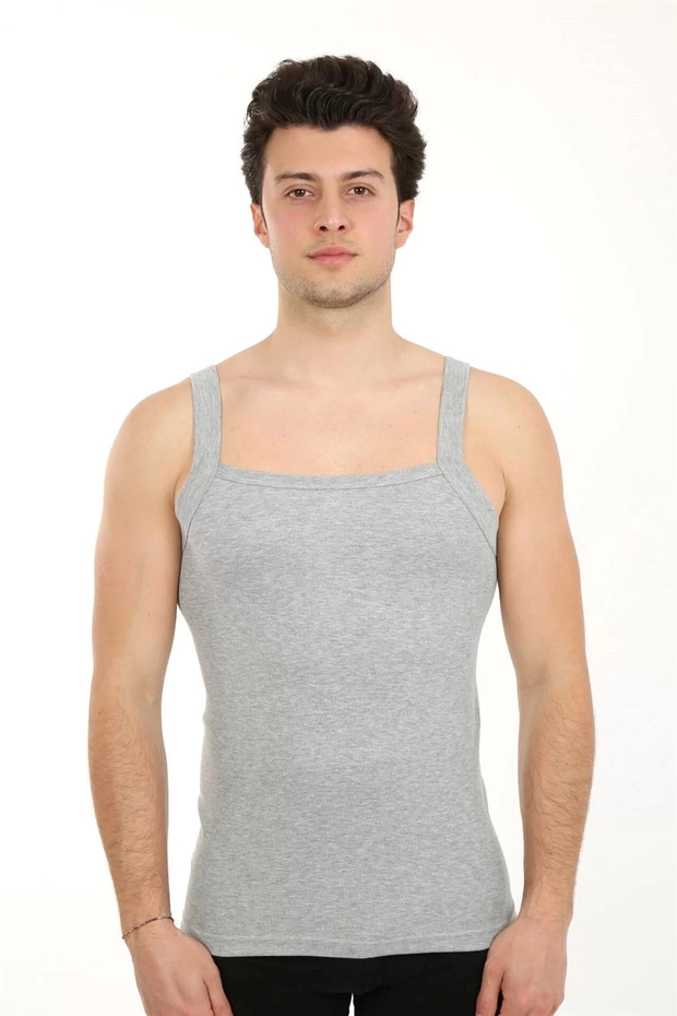 قميص داخلي رجالي من الليكرا بحزام سميك باللون الرمادي - 1