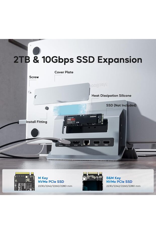 Vertical MacBook Docking Station, PULWTOP Docking Station for Mac Mini with M.2 NVMe case for MacBoo - 3