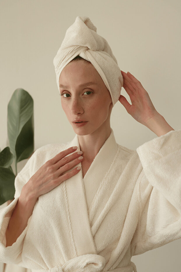 Solena Düğmeli Havlu Bone Ekru - 1