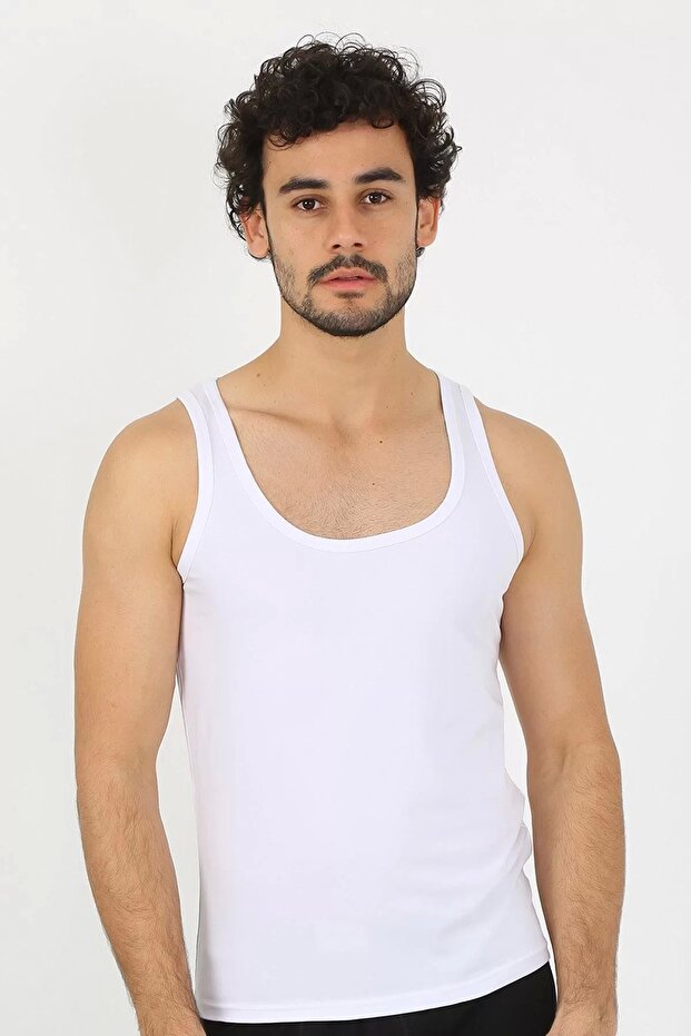 Men's Combed Cotton White Undershirt - 6