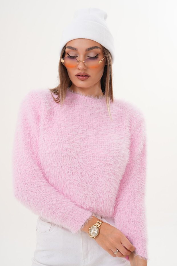 Women's Crew Neck Bearded Knitwear Knitted Sweater 255132 -
