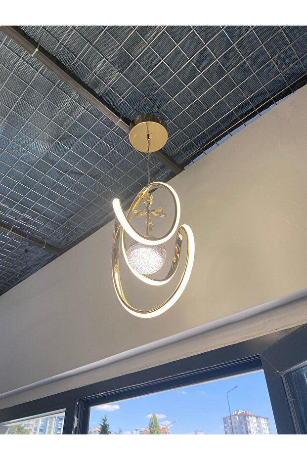 Maya Avize Badem Gold Tek Toplu Kristal Taşlı Led Avize - 4