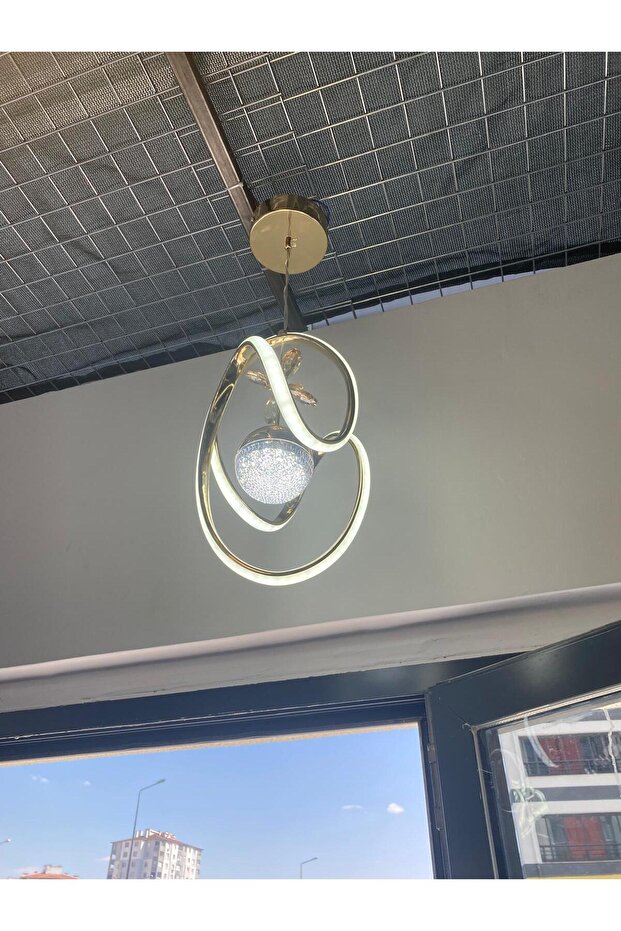 Maya Avize Badem Gold Tek Toplu Kristal Taşlı Led Avize - 1