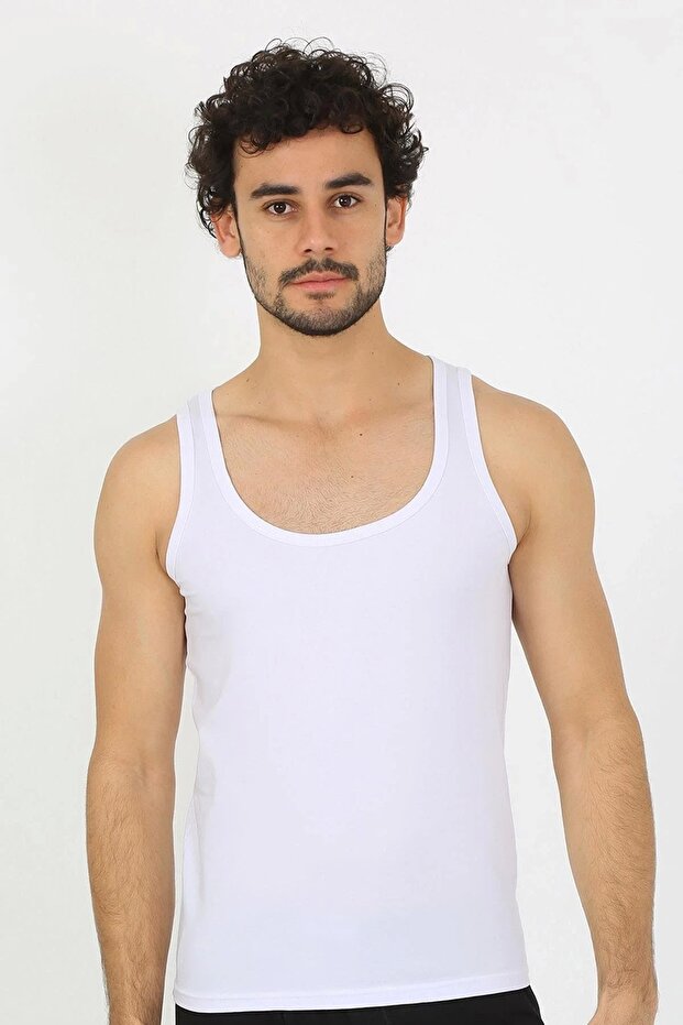 Men's Combed Cotton White Undershirt - 3