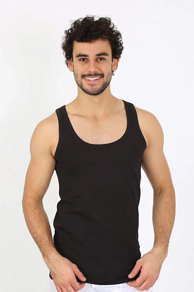 قميص داخلي أسود من القطن الممشط للرجال - 6