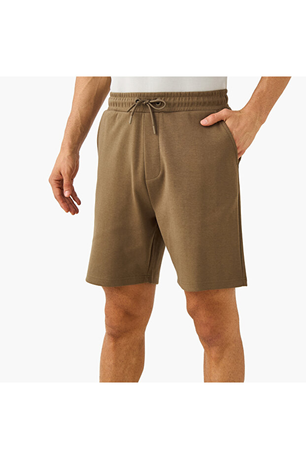 Regular Fit Scuba Shorts with Drawstring Closure and Pockets - 1