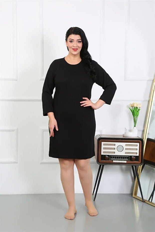 Women's Plus Size Combed Cotton Nightgown Home Dress Black