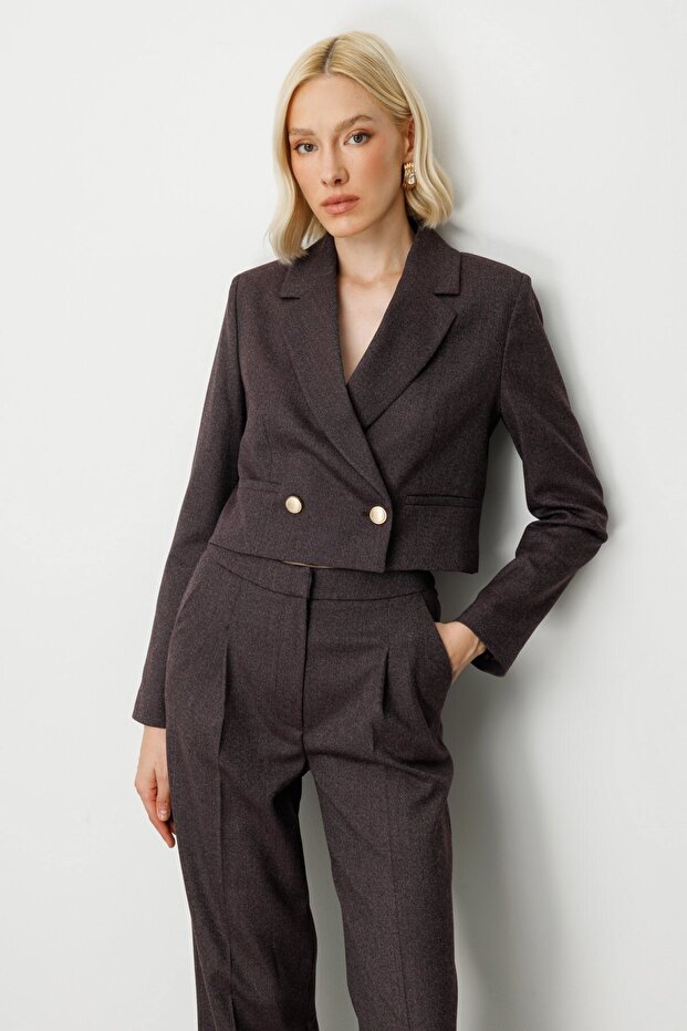 Glitter Fabric Crop Jacket Burgundy