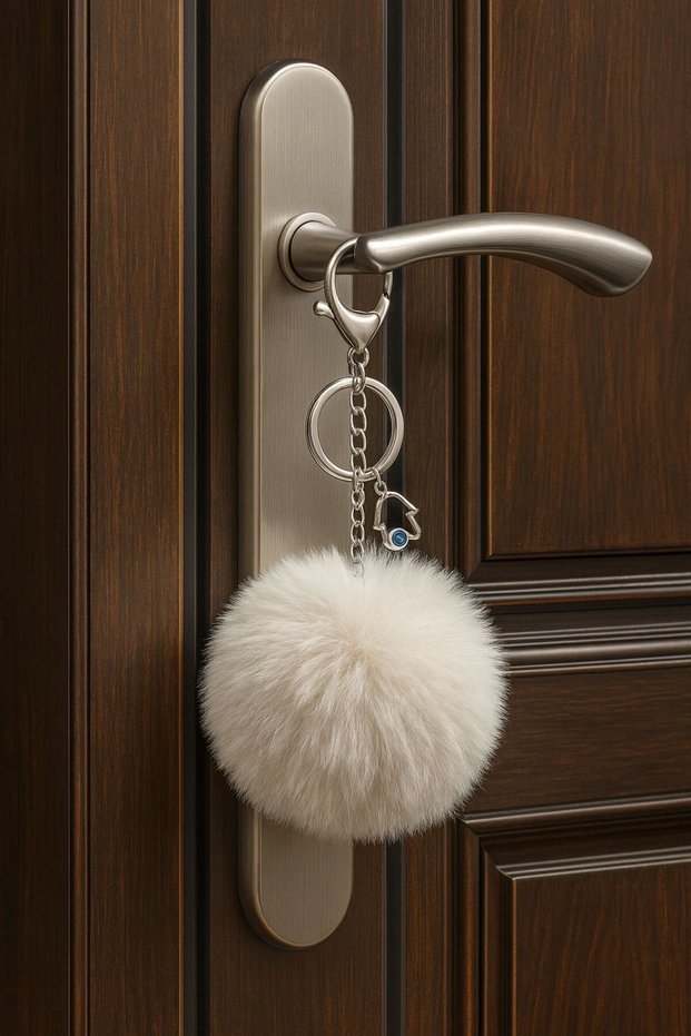 Plush Fluffy Pom Pom Puff Cream Furry Home Office Car Phone Wallet Bag Keychain