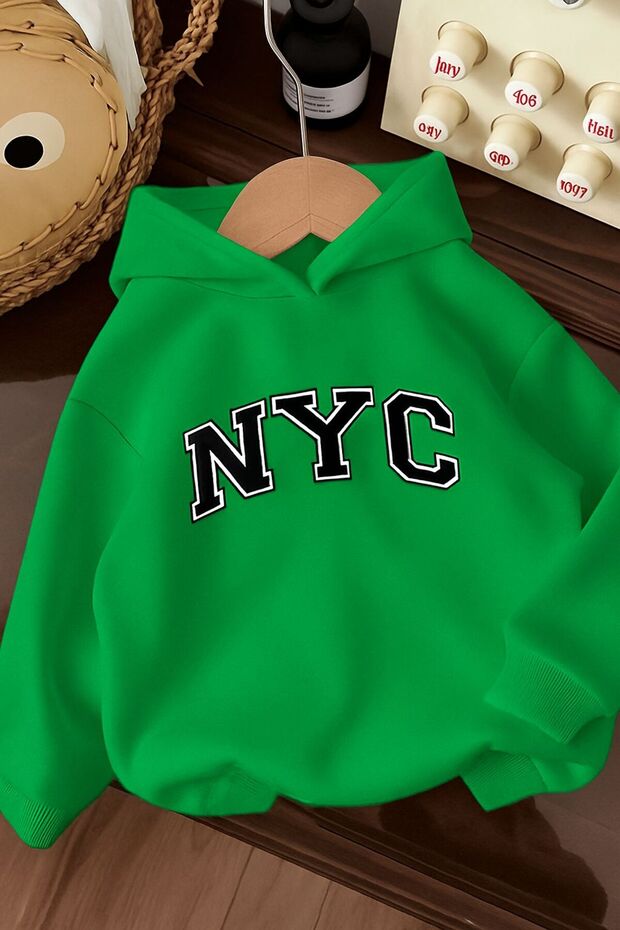 3-Thread Combed Cotton NYC Printed Unisex Hooded Kids Sweatshirt
