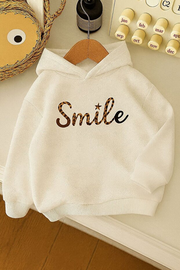 3-Ply Combed Cotton Smile Printed Unisex Hooded Children's Sweatshirt
