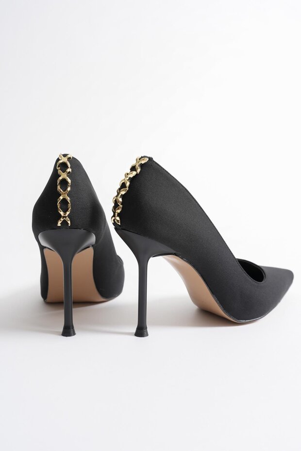 Lunara Women's Black Nubuck Gold Accessories Pointed Toe High Thin Heeled Shoes Stiletto (9.5 cm)
