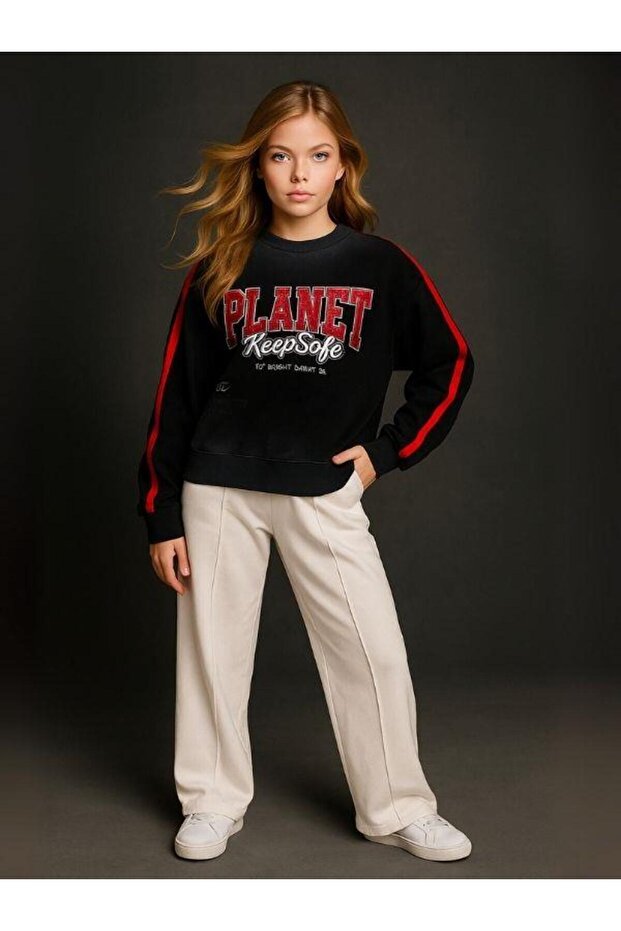 Girl's Cotton Wide-Leg Oversize Design Sweatpants