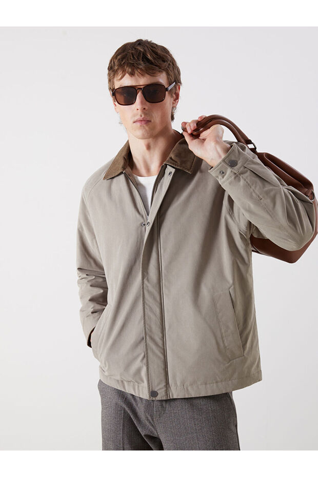 Özmarka New Season Beige Velvet Collar Men's Jacket