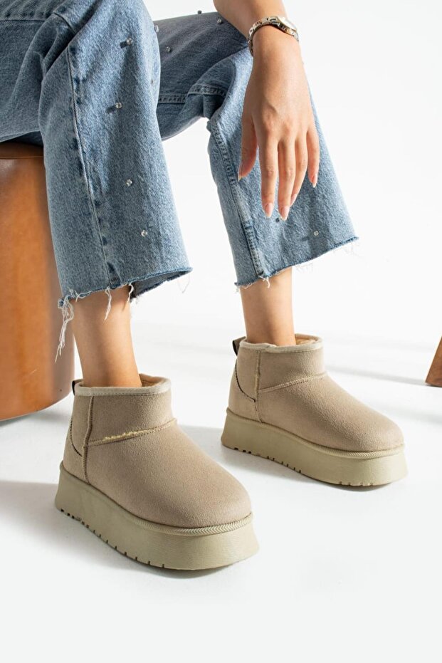 Női velúr szőrös belső magas, vastag talpú téli csizma és csizma - 4