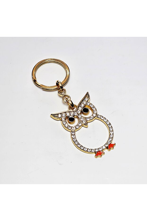 Keychain Bag Accessory Stoned Owl Figure Keychain Accessory Gold-Silver