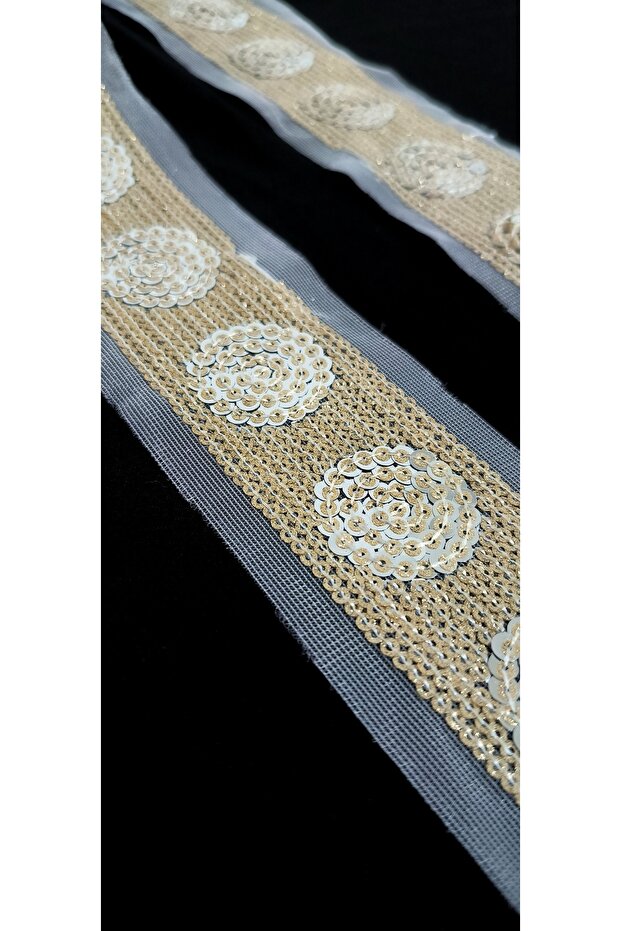 GOLD SILVERY PUL PAYET STRIP ON WHITE TULE
