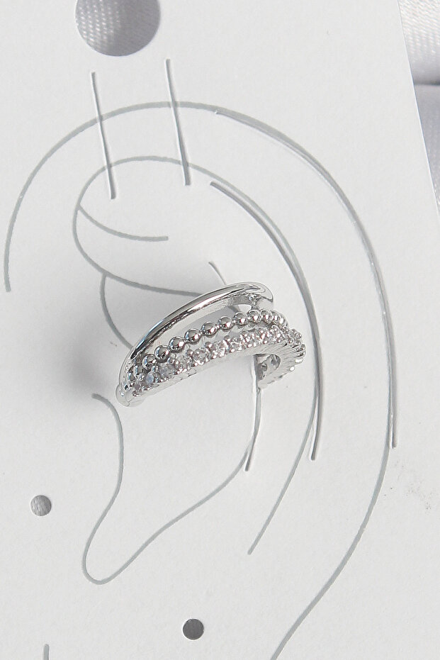 Brass Silver Color Zircon Stone 3 Row Women's Cartilage Earrings -