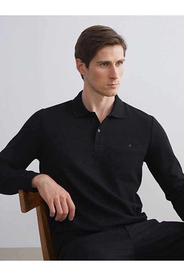 Polo Neck Long Sleeve Men's Sweatshirt