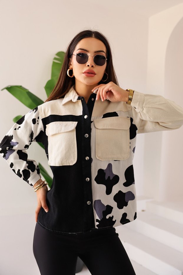 Women's Oversize Fit Patterned Long Sleeve 100% Cotton Shirt, Jacket, Stylish Lumberjack Women's Shirt with Pockets