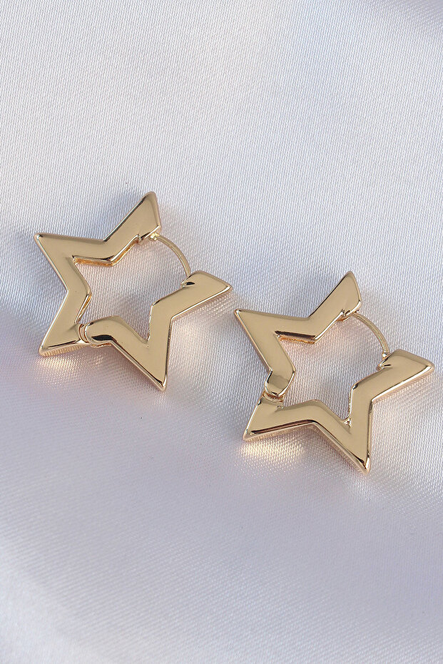 Brass Gold Color Star Earrings -