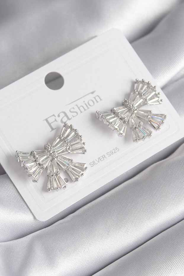 Brass Silver Color Zircon Stone Ribbon Model Women's Cube -