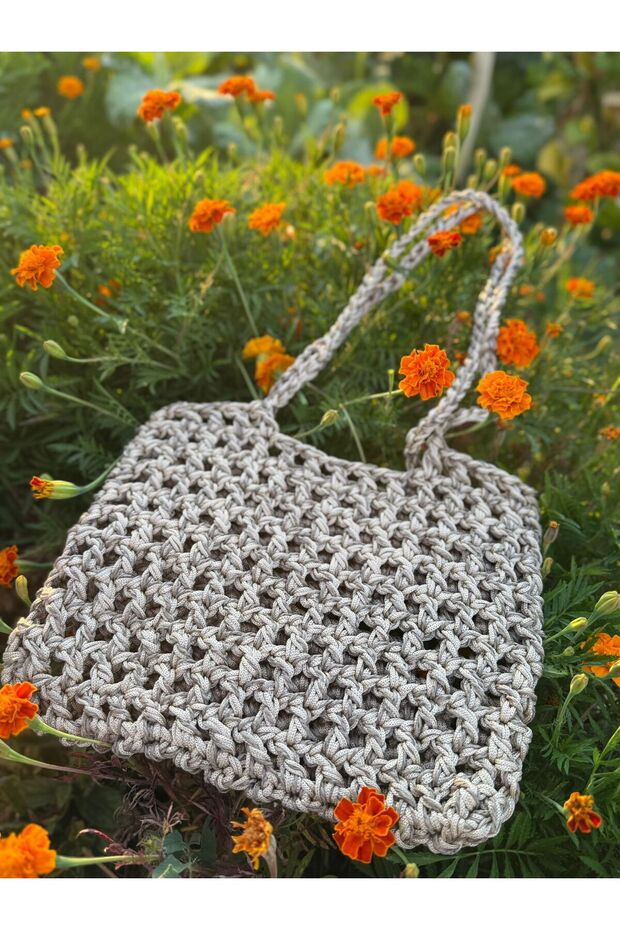 Handmade Macrame and Paper String Shoulder Bag – No Snap Fasteners, Bohemian & Natural - 2