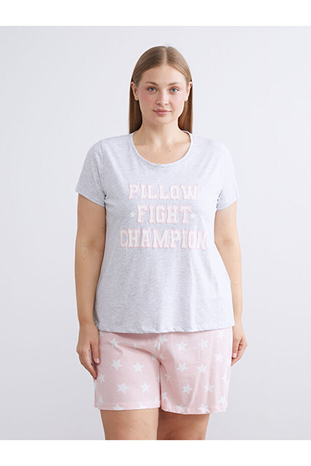 Pembe Yıldız Desenli Kadın Şortlu Pijama Takımı - 6