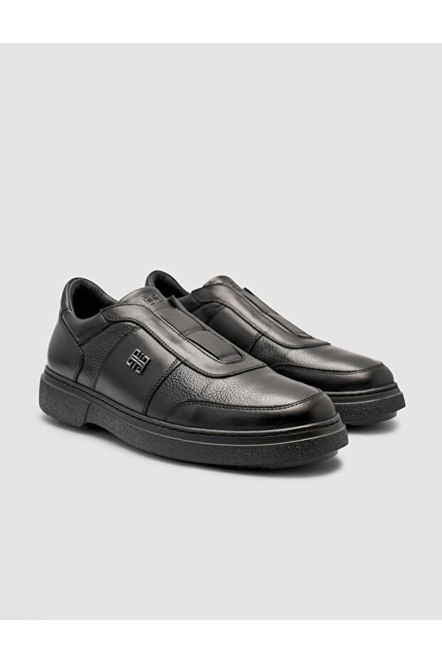 Genuine Leather Fur Black Men's Sports Shoes