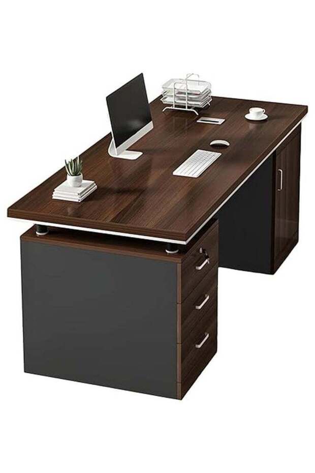 Modern Executive Office Desk Double Workstation with Storage Drawers and CPU Cabinet Computer Ta - 1