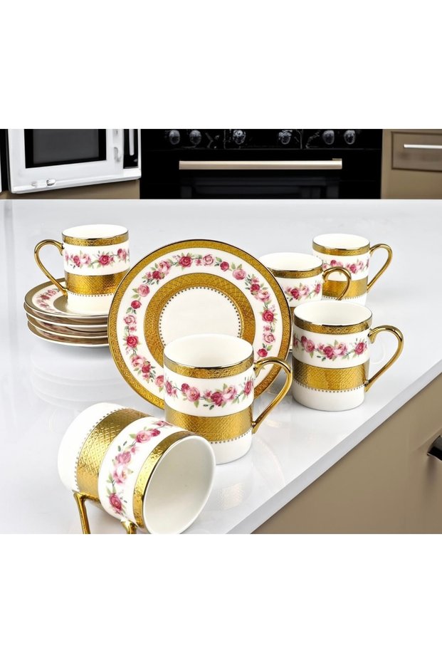 Çırağan Home New Design Cylinder Floral Coffee Cup Set Rsy-243