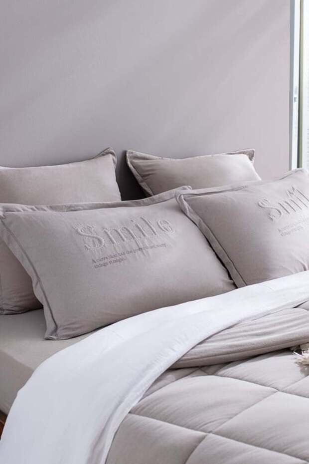 Yeni Sezon Bobigny Çift Kişilik Pamuklu SuperSoft Comforter Set - Gri - GRİ - 5