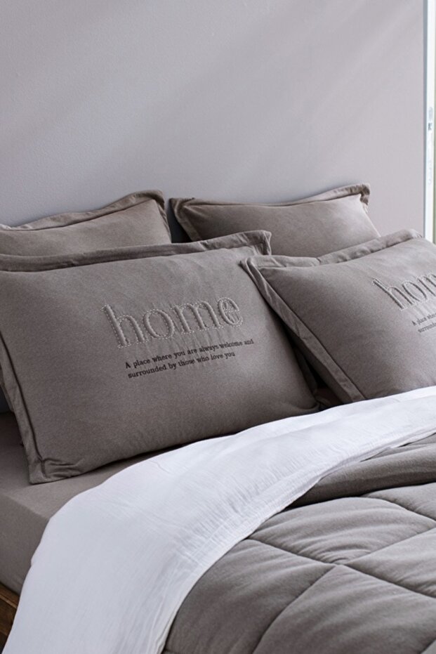 Yeni Sezon Bobigny Çift Kişilik Pamuklu SuperSoft Comforter Set - Antrasit - ANTRASİT - 5