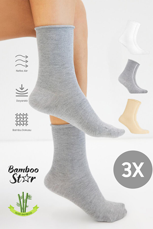 Bamboo Women's Elastic-Free Seamless Premium Socks 3-Piece Assortment Pack Non-Squeezing Socks / Non-Marking