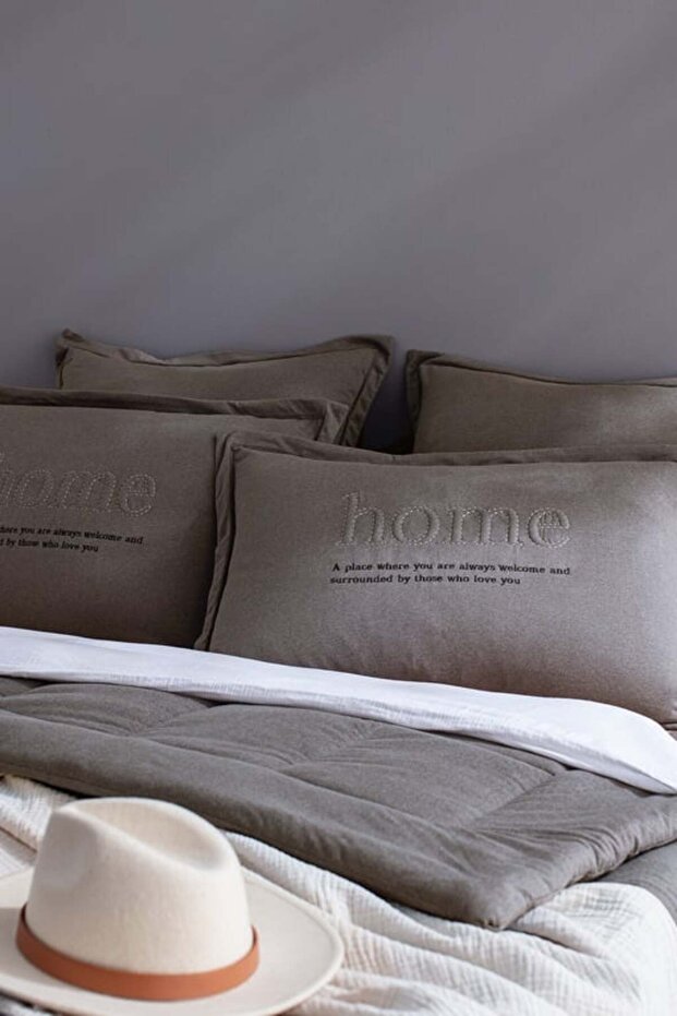 Yeni Sezon Bobigny Çift Kişilik Pamuklu SuperSoft Comforter Set - Antrasit - ANTRASİT - 4