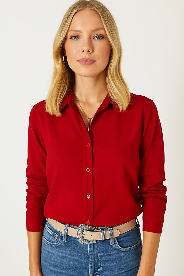 Women's Red Oversize Viscose Shirt