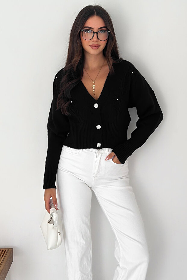 Women's Floral Embroidered Buttoned Premium Cardigan – Romantic & Elegant Style