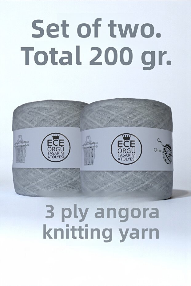 3-Ply, Gray Angora Knitting Yarn (200 Gr.)