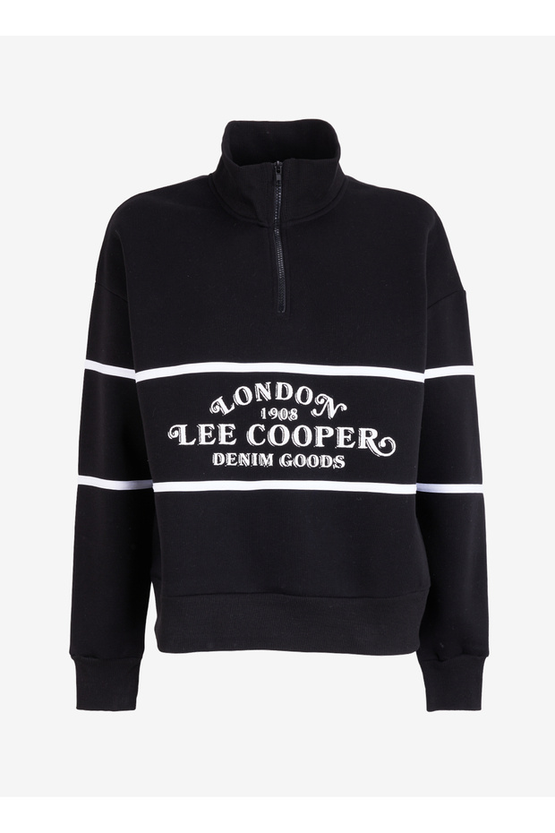 High Collar Printed Black Women's Sweatshirt 251 Lcf 241007 Grace Black