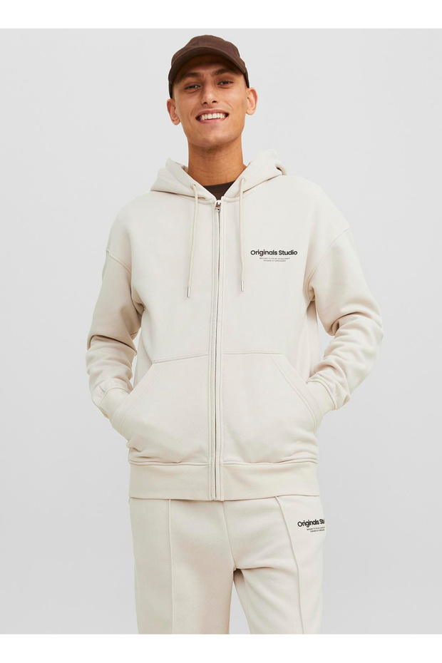Hooded Collar Ecru Men's Sweatshirt 12241691_Jorvesterbro Sweat Zip Hoo