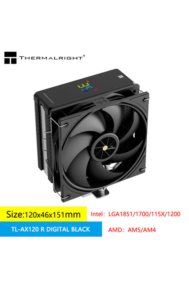 كما هو موضح كما هو موضح مبرد وحدة المعالجة المركزية Thermalright AX120-R ذو 4 أنابيب حرارية باللون الأسود ARGB PWM Professional Digital Dis - 1