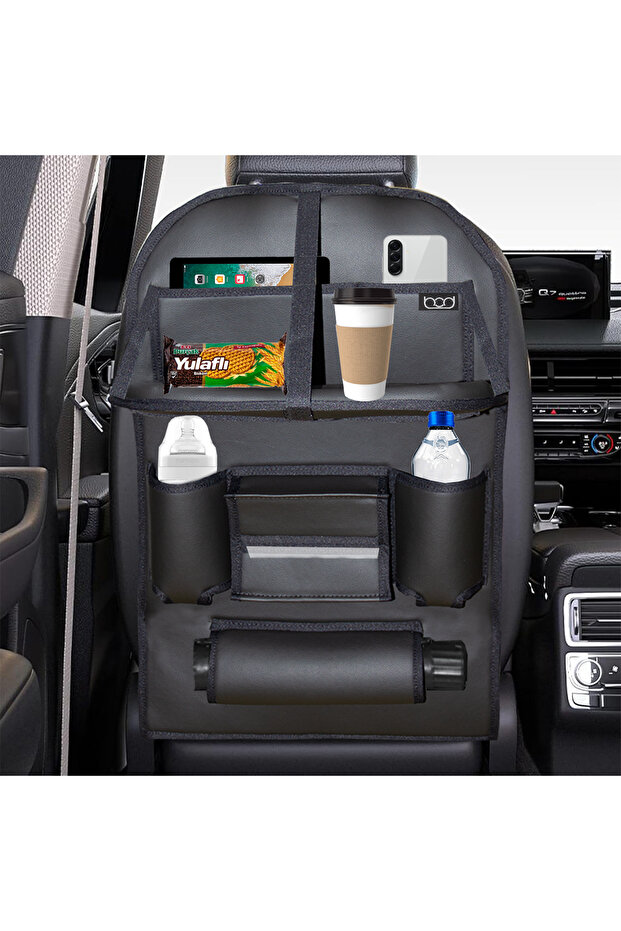 Leather Tale Car Seat Back Protector Item Organizer In-Car Organizer Black