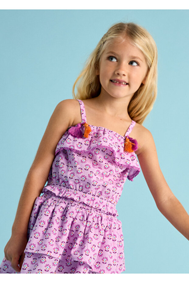 Girl's Patterned Ruffle Blouse 3186