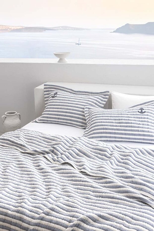 Yeni Sezon Quinquis Çift Kişilik Pamuklu Yatak Örtüsü - İndigo - İNDİGO - 1