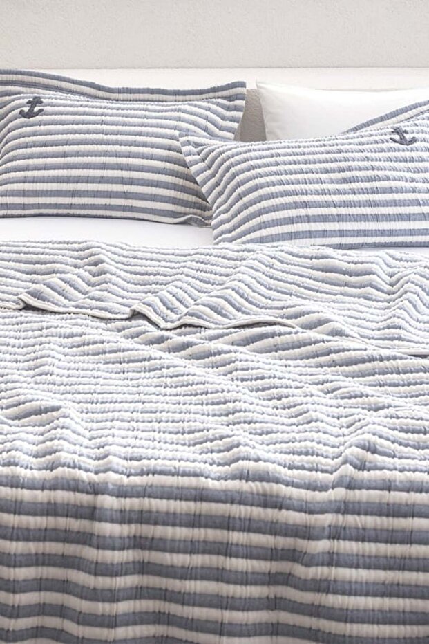 Yeni Sezon Quinquis Çift Kişilik Pamuklu Yatak Örtüsü - İndigo - İNDİGO - 2